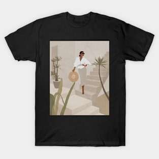 Elegant woman and hat, Boho style art, Mid century art T-Shirt